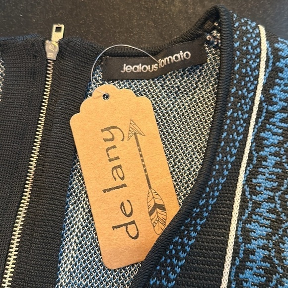 Jealous Tomato Geo Graphic Long Sleeve Deep V Neck Body con Knit Dress Size S - Picture 11 of 11